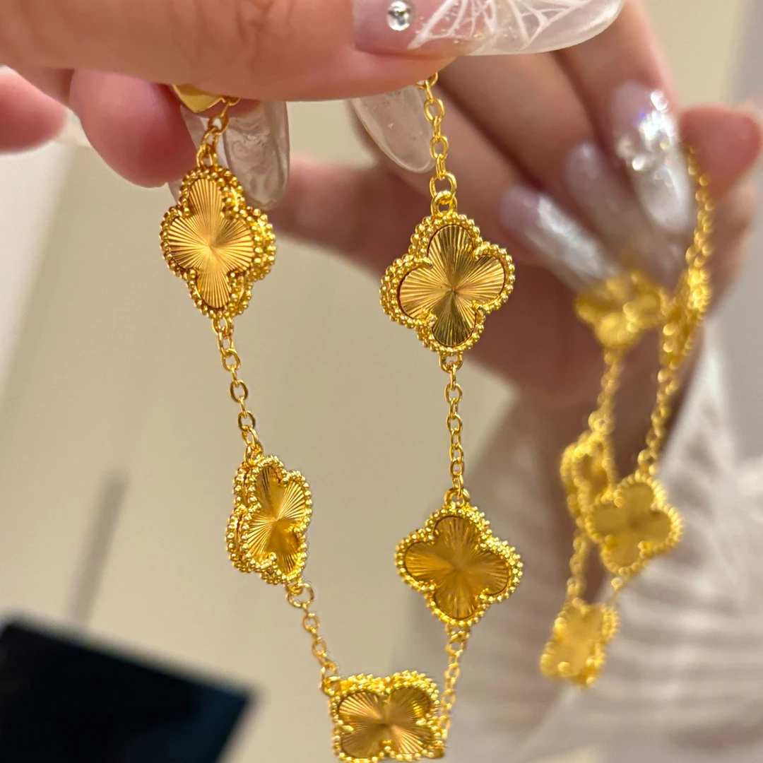 YUQINZHUBAO/钰沁珠宝 铜合金手链 古法金色四叶草手链女轻奢手饰