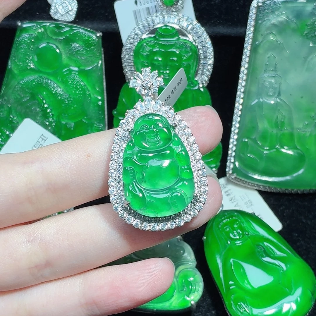 翡翠银S925镶嵌颈饰天然A货翡翠