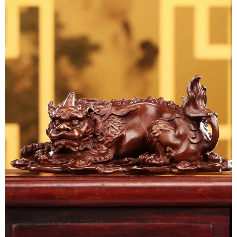 古铜色紫铜《谛听》纯手工家用茶桌茶宠摆件
