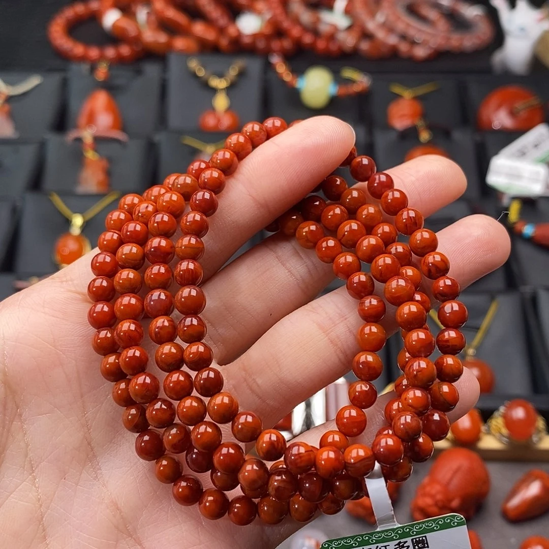 南红玛瑙未镶嵌四川凉山火焰纹多圈5.3mm