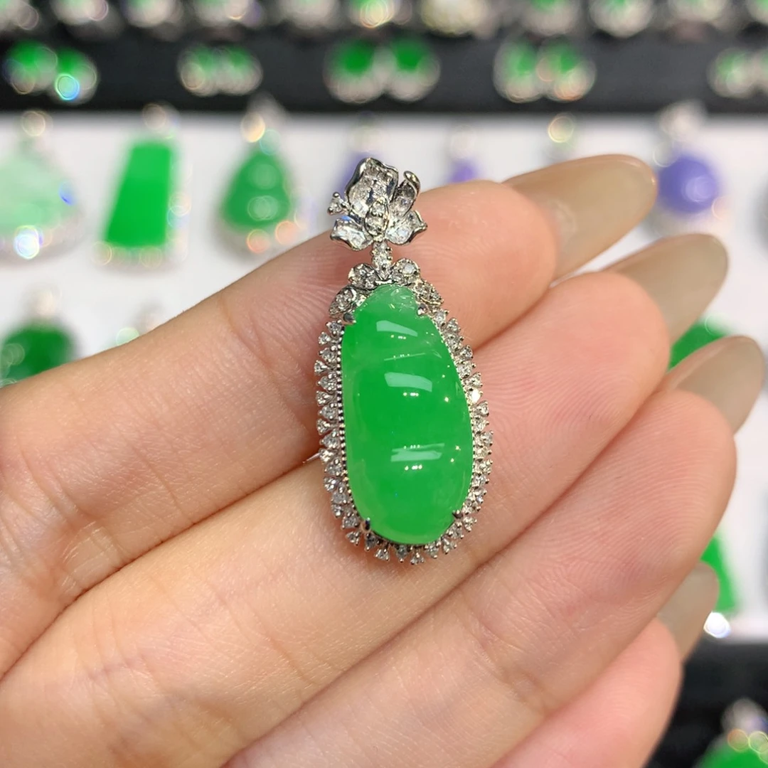 翡翠18K金镶嵌吊坠(不含链)