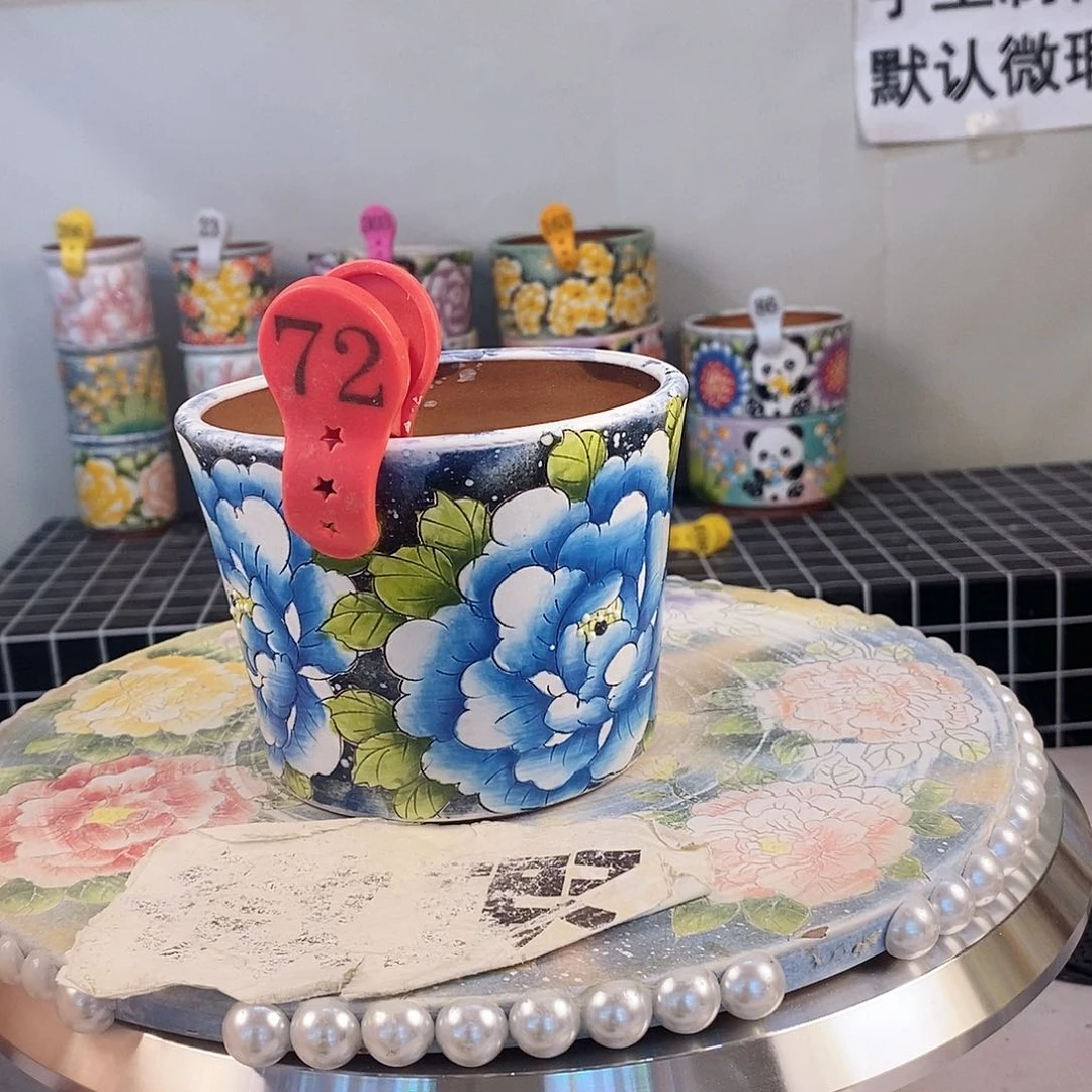 红泥花盆红陶手绘花盆