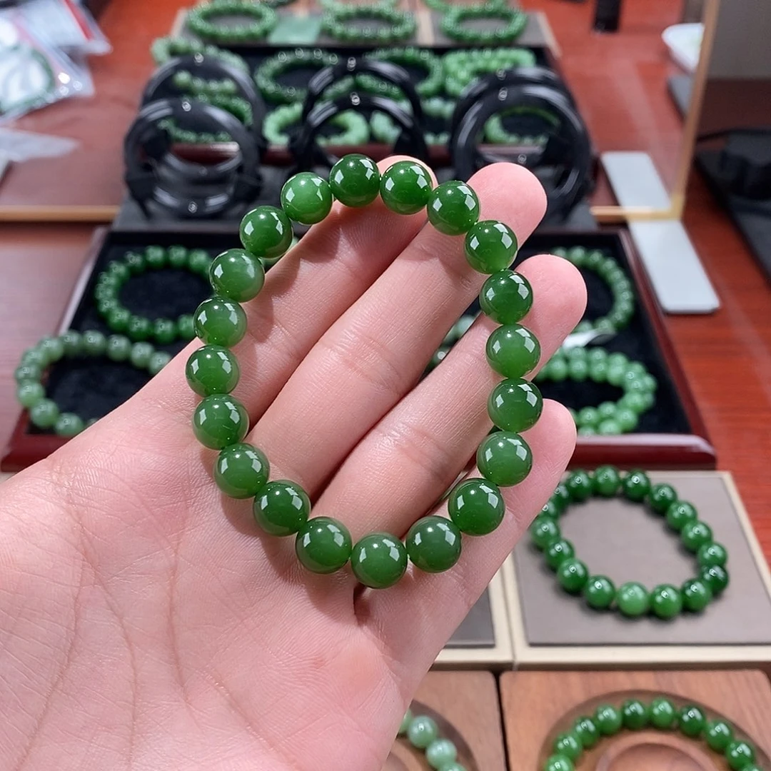 手串未镶嵌和田玉（碧玉）俄碧阳绿手串10号