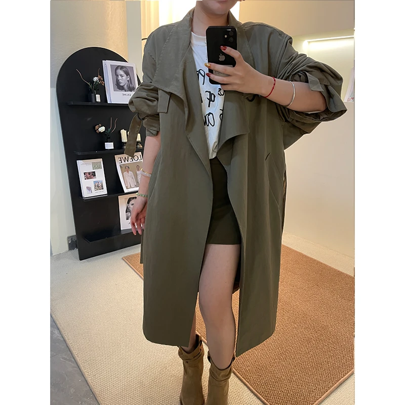 韩版薄款风衣外套女小个子中长款早秋季休闲赫风高级感日系H7655