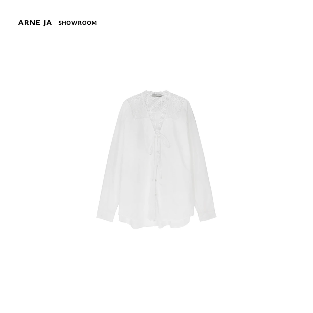 ARNE JA｜知性解构蕾丝拼接滚边优雅全棉衬衫A833