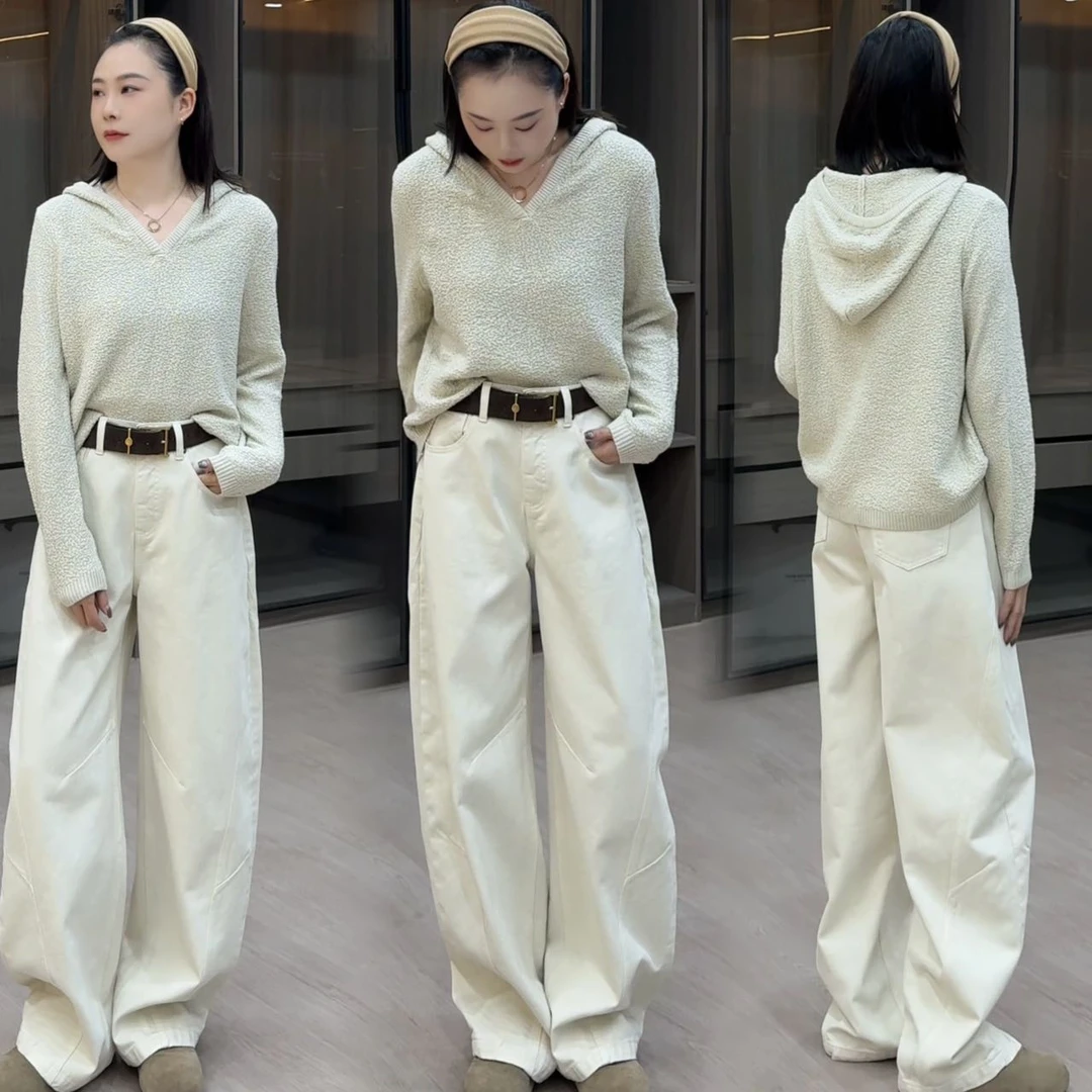 阿雅家-97C73-美式奶茶裤高腰复古显瘦百搭宽松直筒牛仔裤