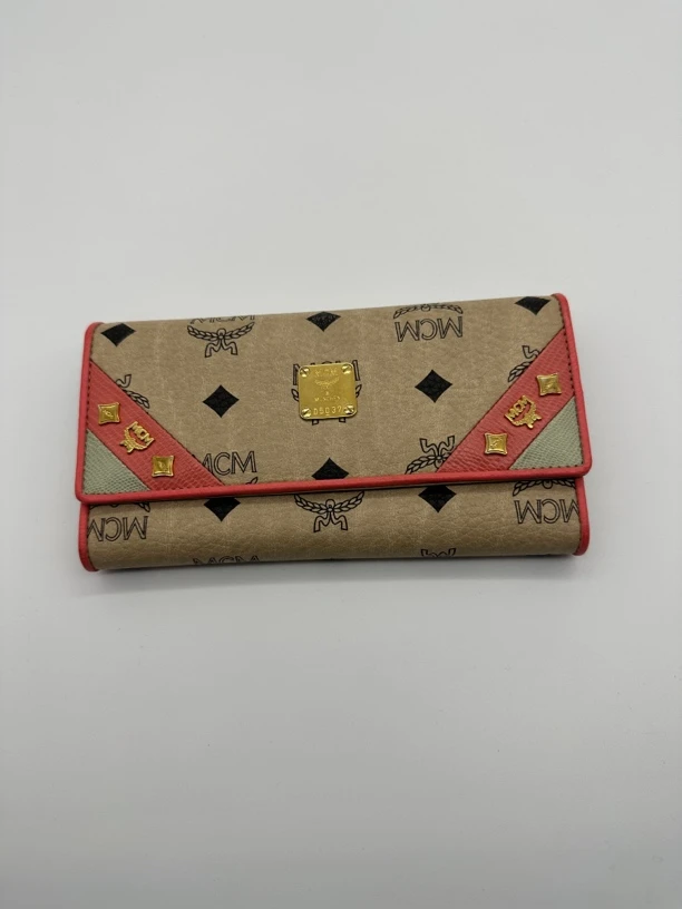 95新 MCM 奶茶拼粉钱包