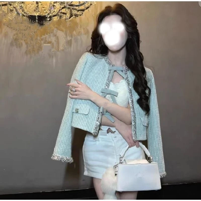 小香风短外套设计感重工外套镶钻立体蝴蝶结名媛气质高级感上衣