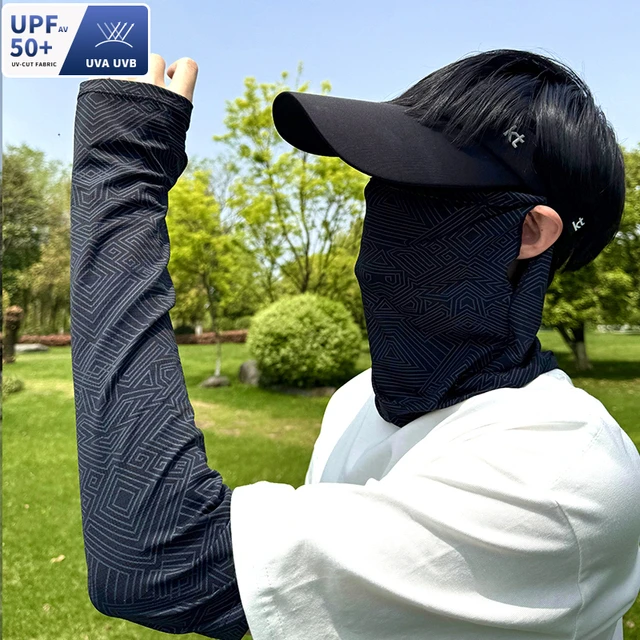 防晒套袖男夏季宽松冰丝冰袖男款防紫外线开车骑行手袖女面罩薄款