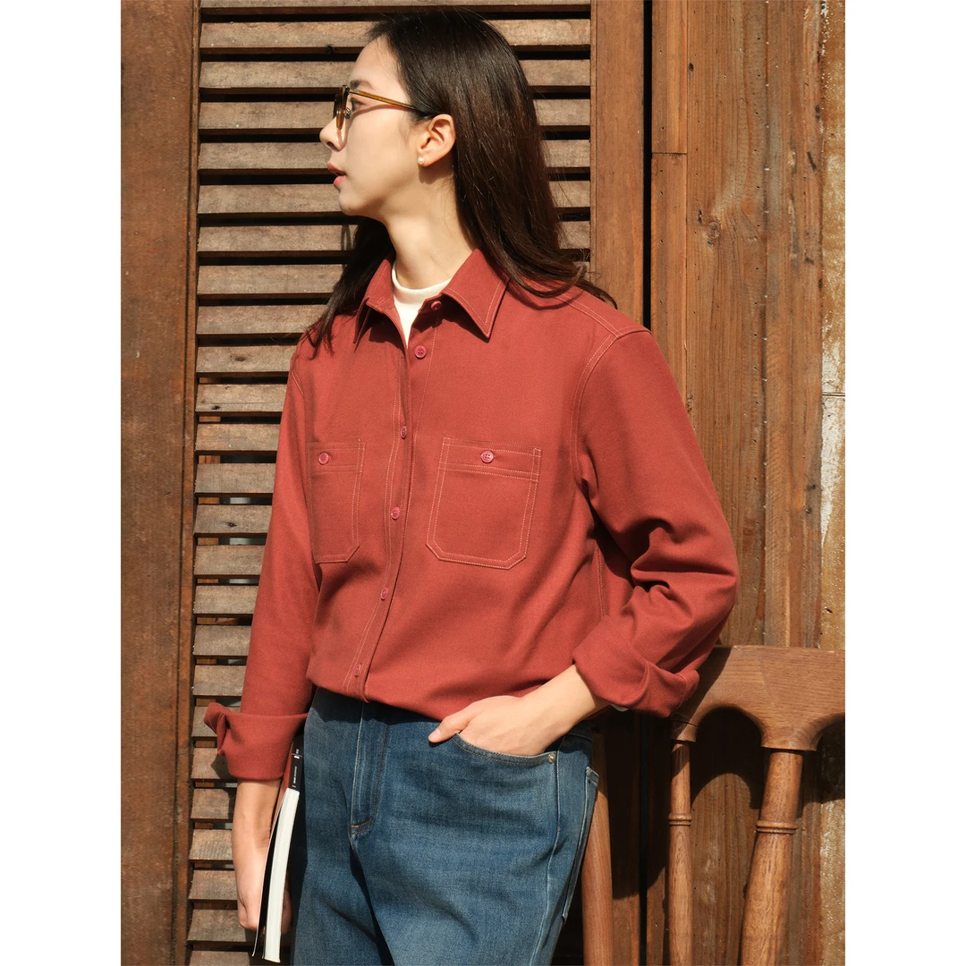 Knighttom【加厚双面磨毛 仿羊绒触感】珊瑚红工装衬衣Z254S320A