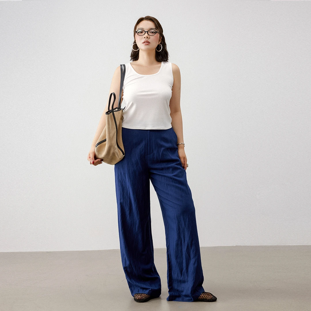 【折扣款】PLUSMALL Air私服懒人裤 亚麻人棉老钱风宽松PLUS2504066