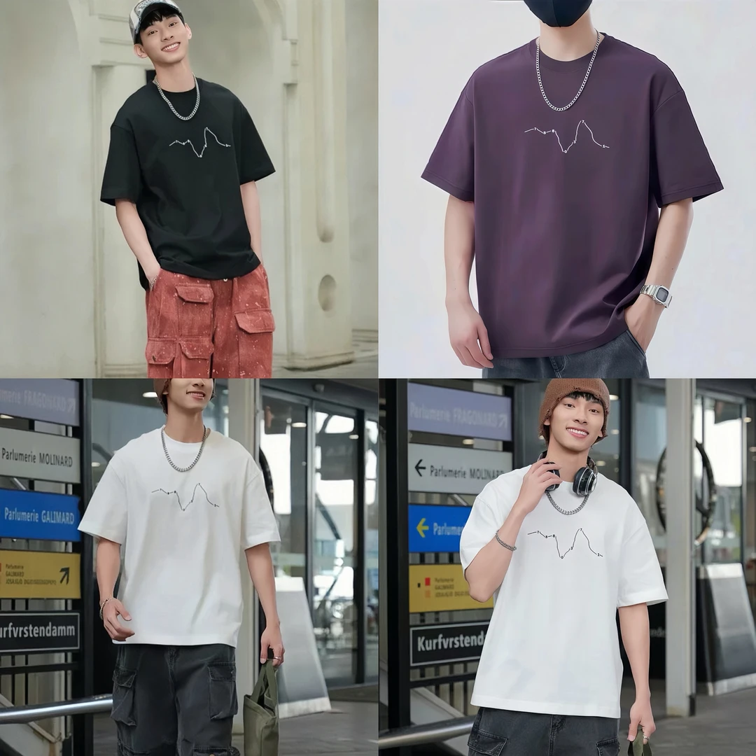 【双纱精梳棉】5813夏季潮流街头t恤凉感透气舒适男士宽松潮牌圆领T