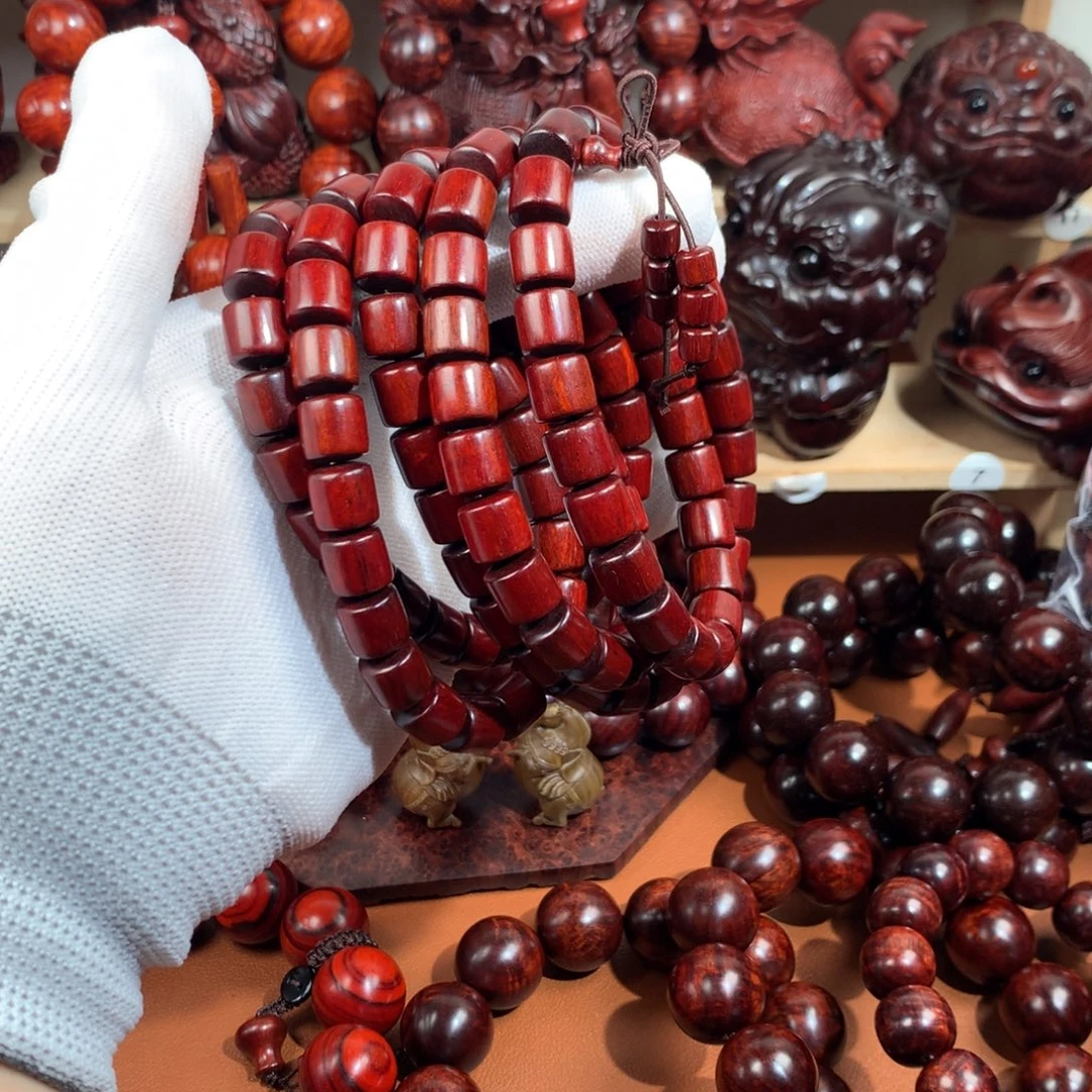 染料紫檀（血檀）1.0桶珠-鸡血红-多样性发其一