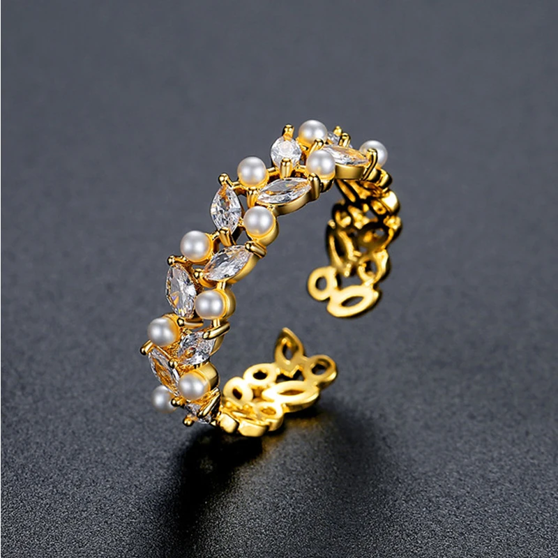 铜合金戒指 高级感轻奢时尚小众新款珍珠开口戒指女个性ins指环