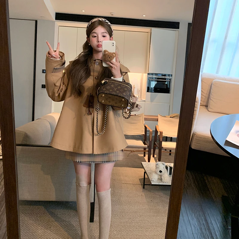 【全额运补】格纹bbr连帽风衣外套秋季外搭韩系宽松小个子大衣9137