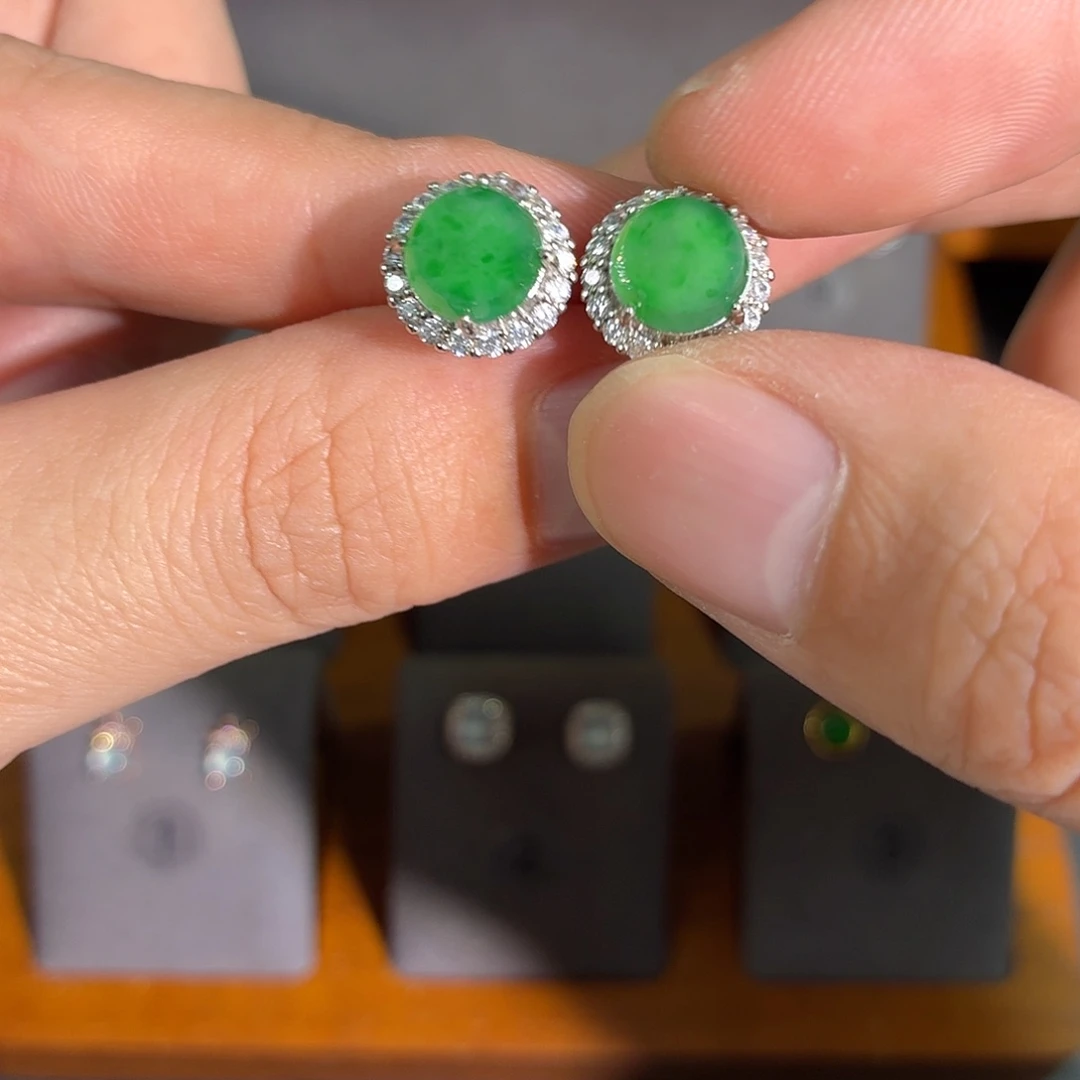 幽***语翡翠银S925镶嵌耳饰耳饰