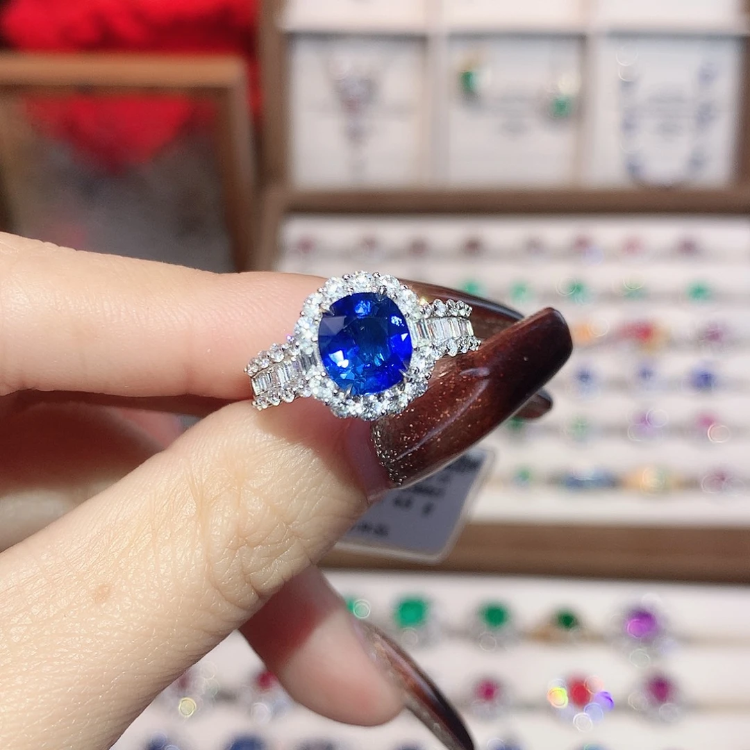 蓝宝石18K金镶嵌戒指2.03ct/天然宝石/七天无理由