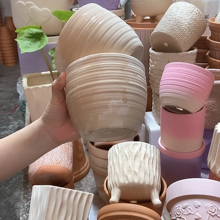 13×10白陶拉丝盆2个