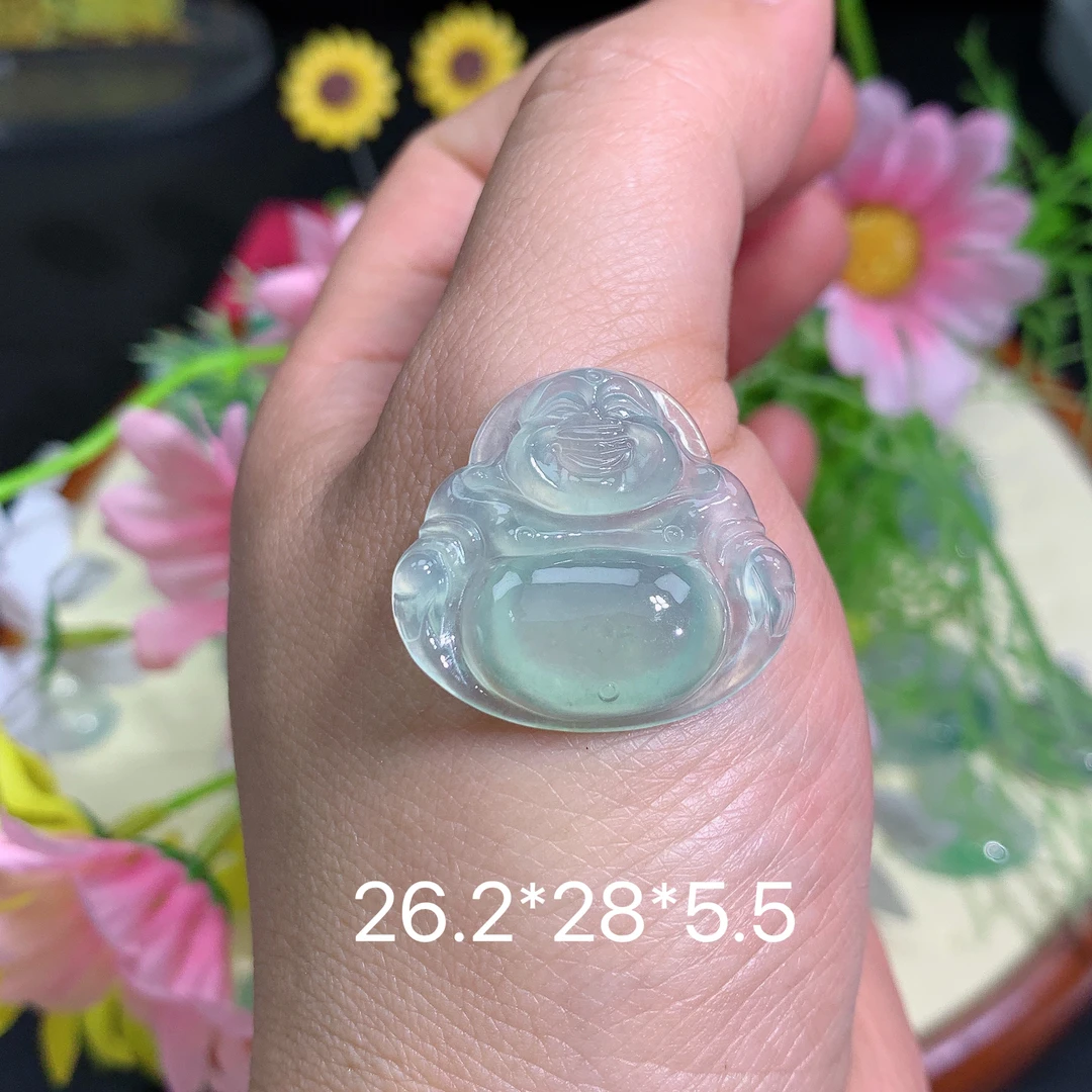 缅甸翡翠A货冰种晴水绿佛公快挂件水润百搭精冰气气冰透妈妈雕刻