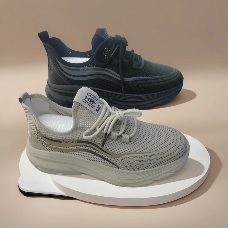 透气网面轻盈时尚潮鞋百搭软底男士夏季休闲舒适动感厚底健步鞋