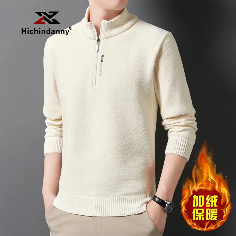 HICHIN半拉链毛衣男士秋冬季新款加绒打底线衣加厚雪呢尔针织衫