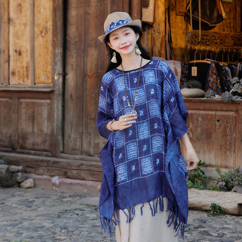 扎染流苏长方形民族风多款供选披肩宽松欧美云南旅游套头披肩女