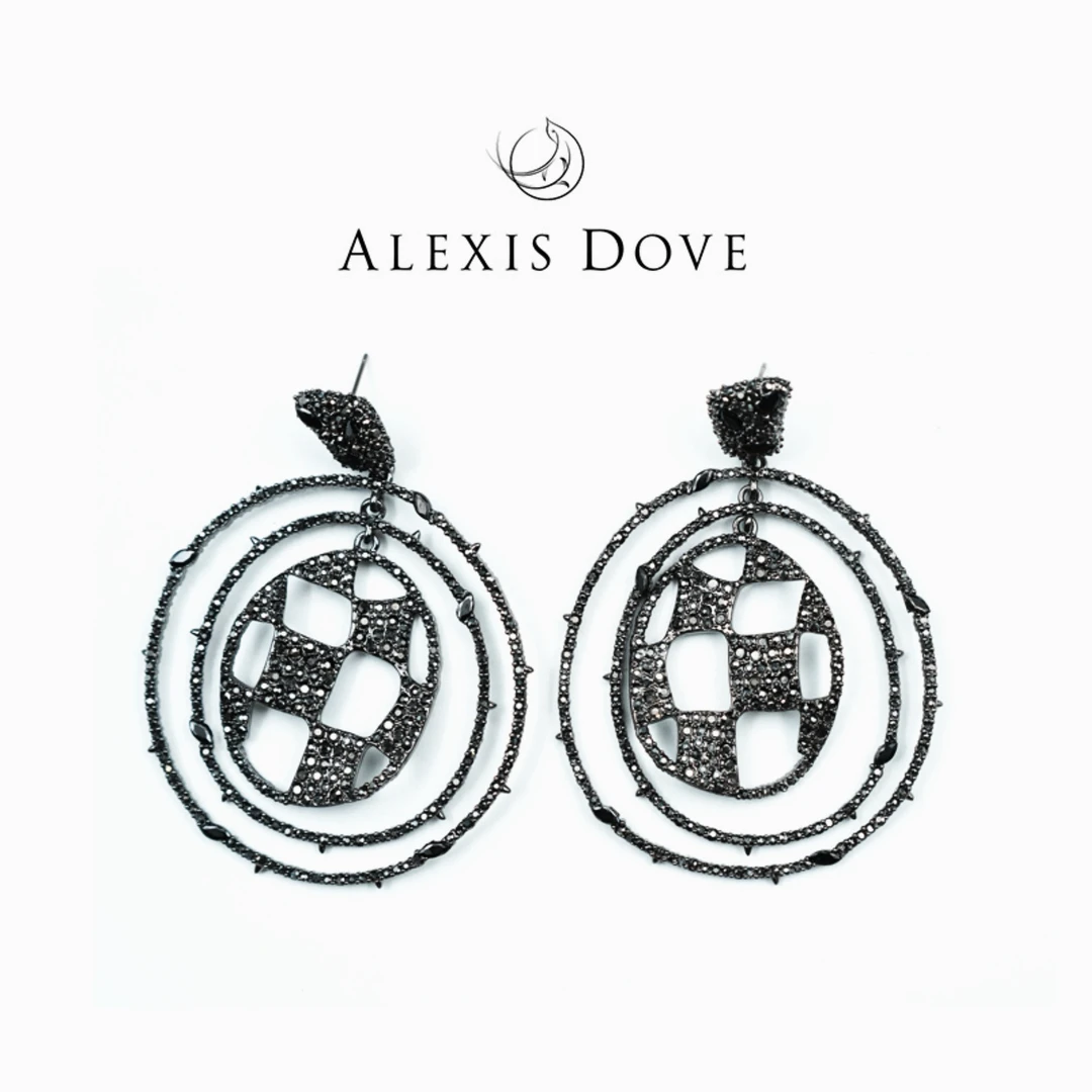 铜合金合成锆石耳饰 AB时尚镂空棋盘格耳钉