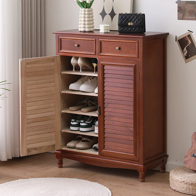 胡桃色鞋柜收纳柜80*38*105厘米储物柜餐边柜