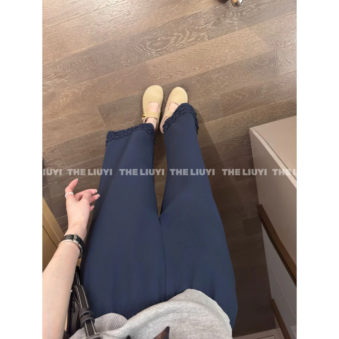 【LIUYI】苎麻裤~夏季苎麻高定洋气花边九分直筒裤56057