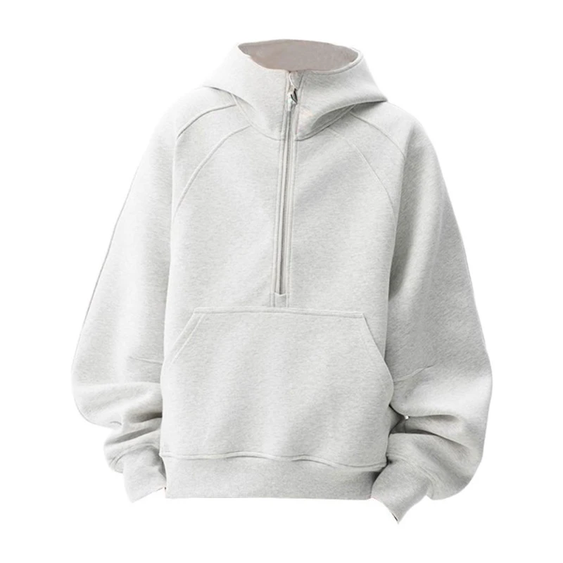 解构拼接半拉链连帽卫衣男秋冬季美式复古重磅潮牌运动套头上衣服