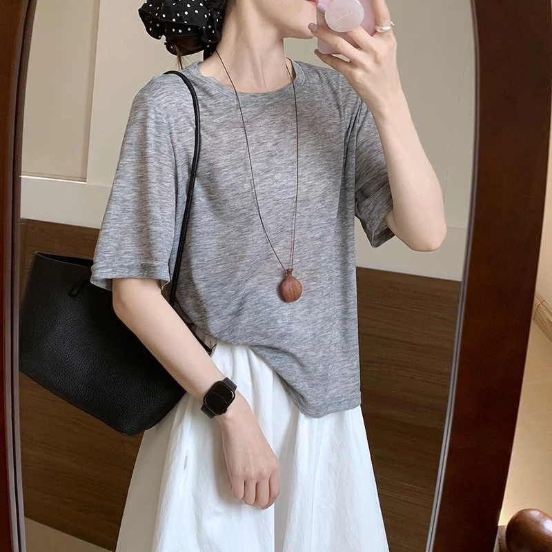 冰丝面膜T恤女夏季2025新款超好看宽松显瘦正肩短袖独特漂亮上衣