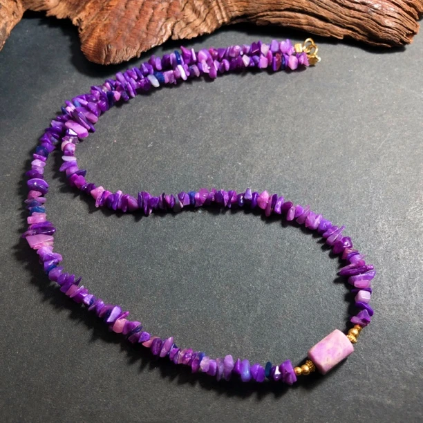 【圣芭黎】18k天然舒俱来项链樱花粉方块随型R6多样性发一D1137