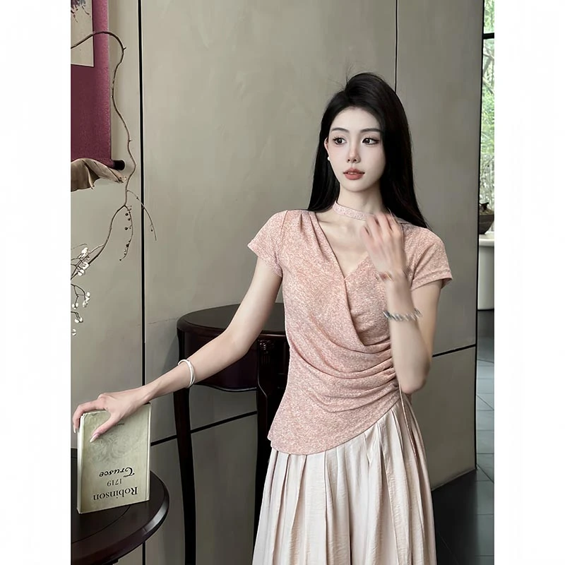 【DAZIQI】时尚高级小众百搭显瘦休闲针织短袖女神范QB1230103