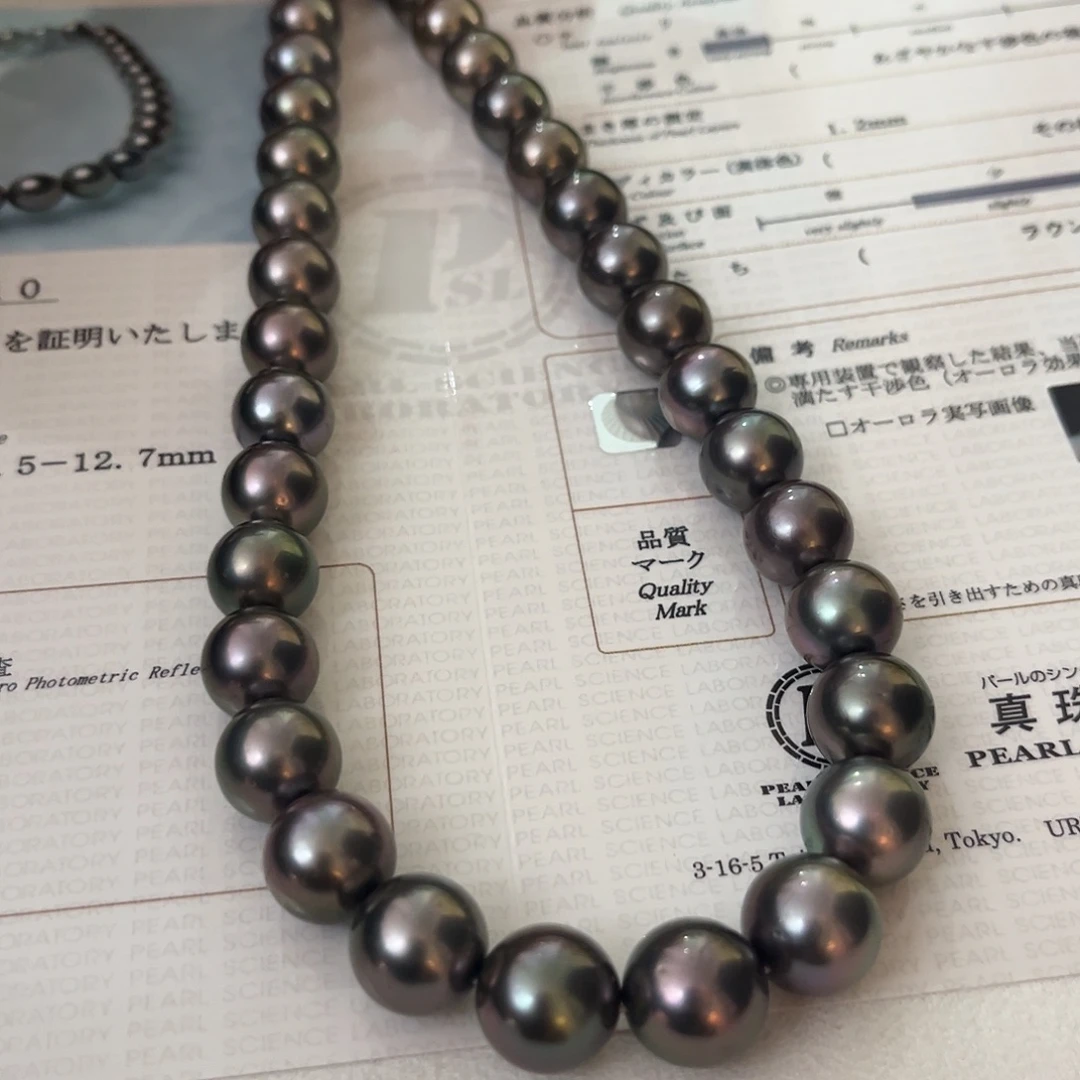 颈饰海水珍珠银S925镶嵌孔雀绿日本sk10.5-12.7大证