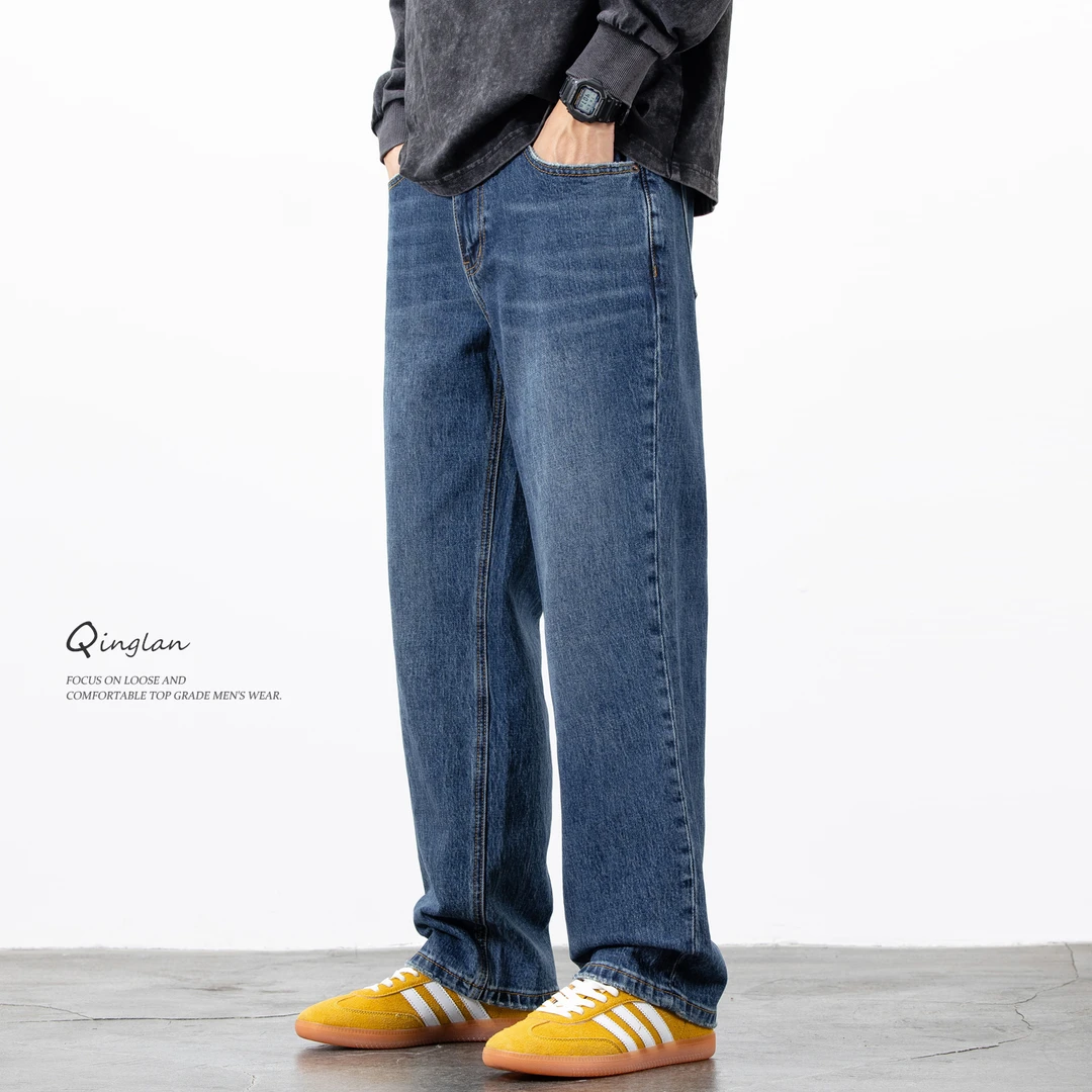水洗蓝色牛仔裤男直筒宽松潮流休闲百搭高端弹力裤子2025秋冬新款