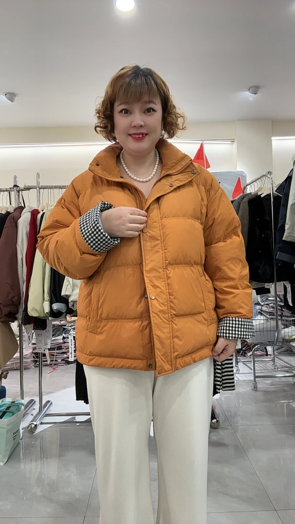 010格子拼接轻薄羽绒外套冬季新款胖mm大码立领休闲百搭加厚上衣