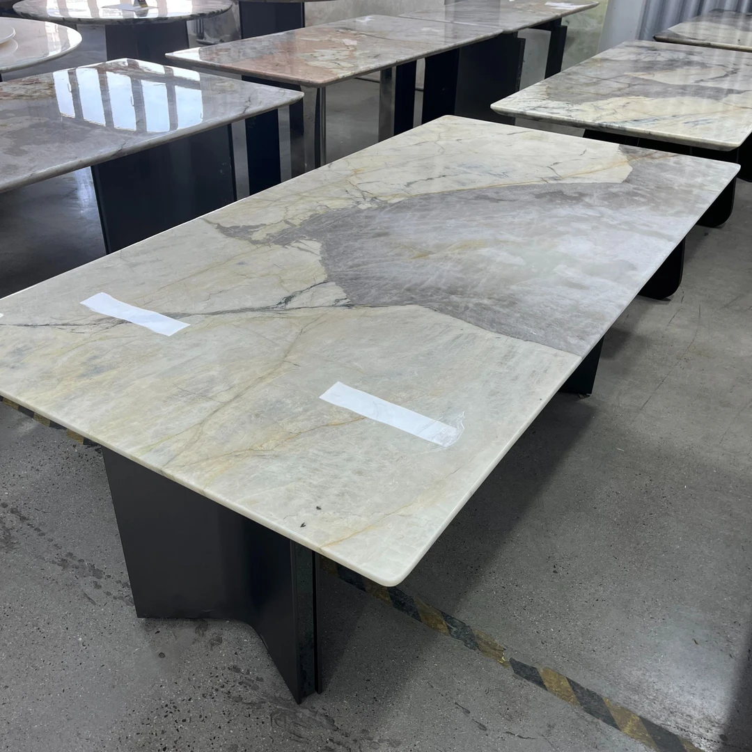 黄底老矿潘多拉家用长方形天然奢石餐桌别墅大平层客厅高档餐桌椅