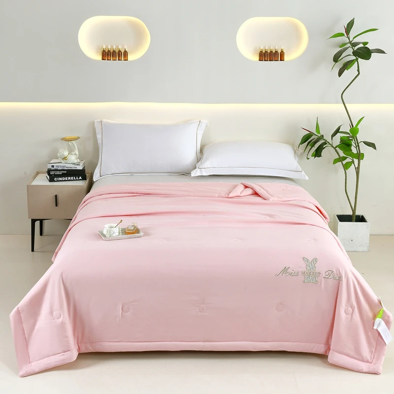 发财兔夏被夏凉被空调被被子机洗轻奢凉感绣花整张棉亲肤舒适被