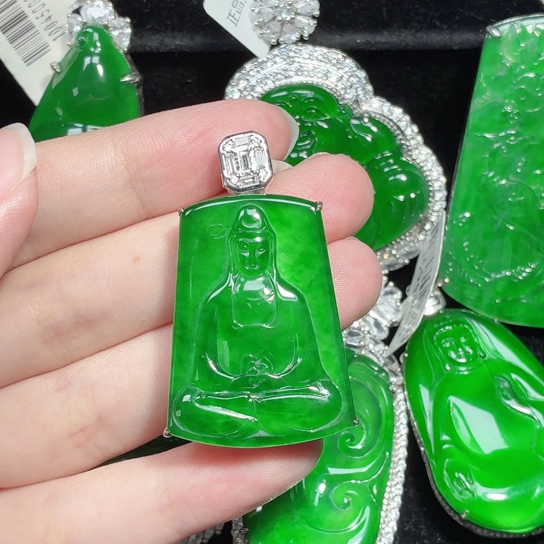 翡翠银S925镶嵌颈饰天然A货翡翠