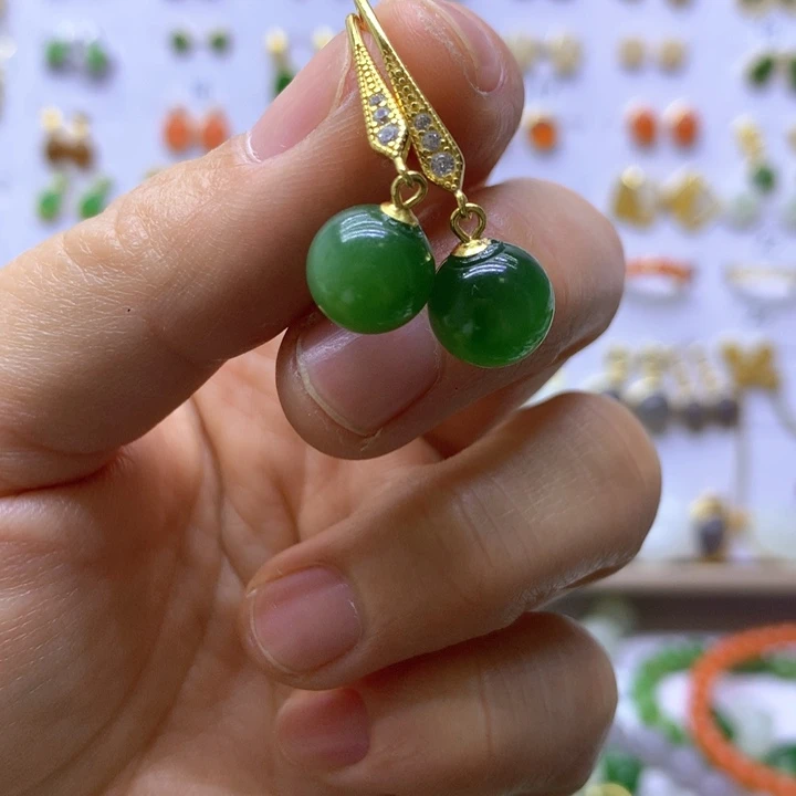 和田玉银S925镶嵌耳饰