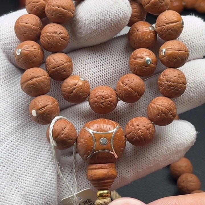 *****手串凤眼菩提实心银钉11mm27颗红皮