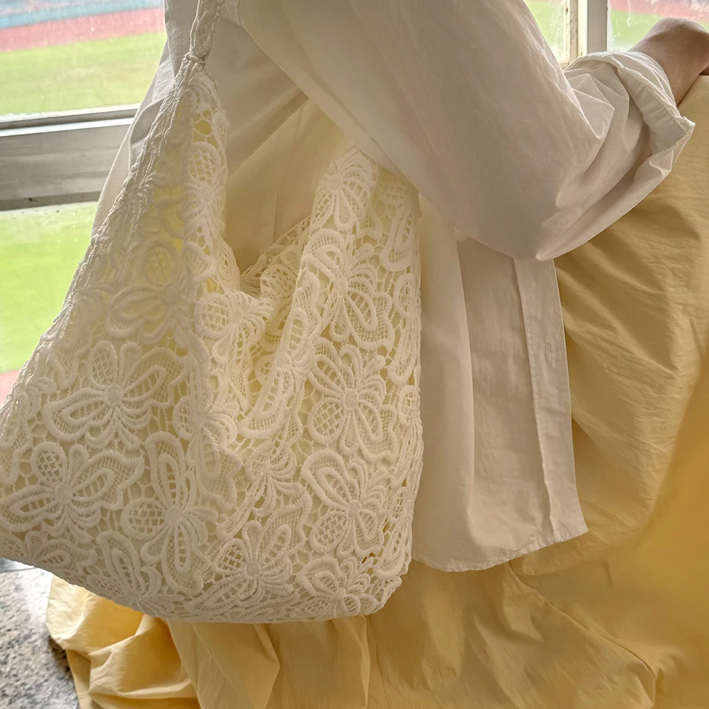 新款赵露思同款田园风水溶蕾丝夏日温柔仙美大容量通勤托特包包