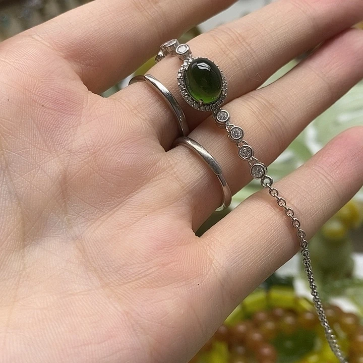 银S925镶嵌蛇纹石玉手链