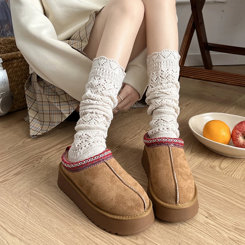 韦雪同款羊毛小腿袜子女配靴子秋冬保暖针织毛线长筒袜复古堆堆袜