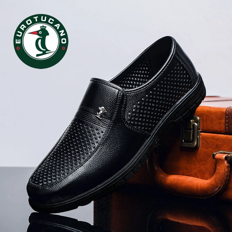 正品皮鞋男2025夏季新款男士商务休闲镂空皮鞋软底一脚蹬爸爸鞋