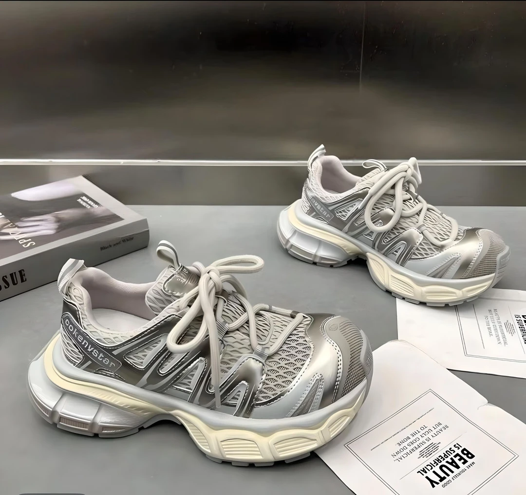 网面透气增高潮流厚底老爹鞋女夏季新款舒适小众设计街头风运动鞋