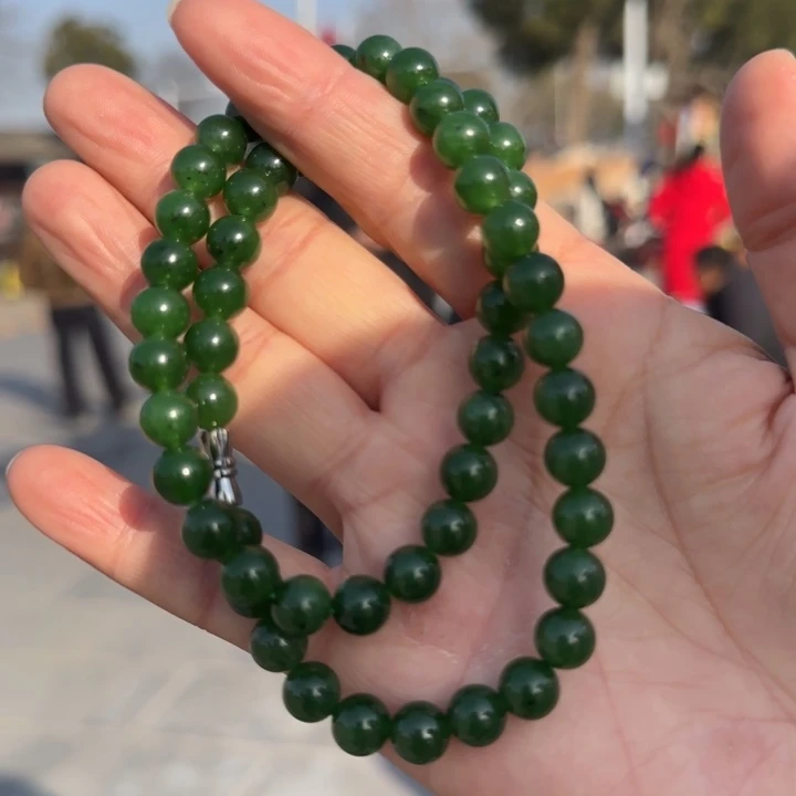 和田玉颈饰未镶嵌卡8碧玉辣阳绿项链