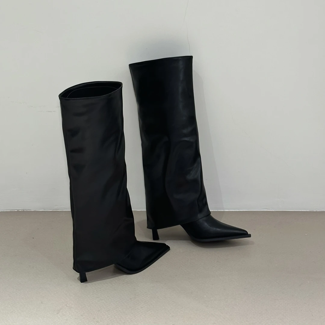 网红气质尖头细跟长靴女2025春秋新款高跟不过膝小个子名媛裤管靴