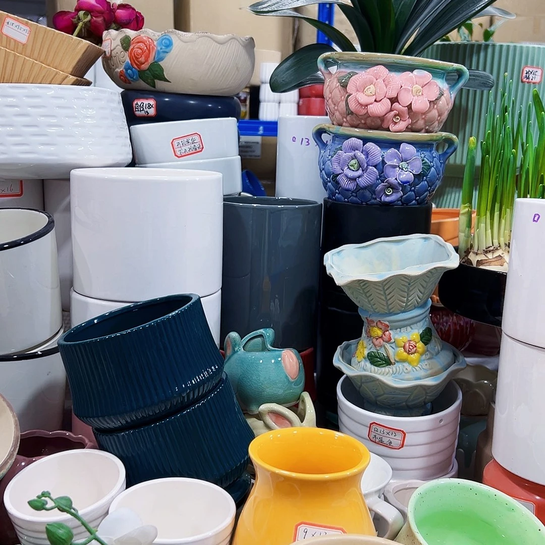 有孔，外贸尾单陶瓷花盆凑单10米包邮