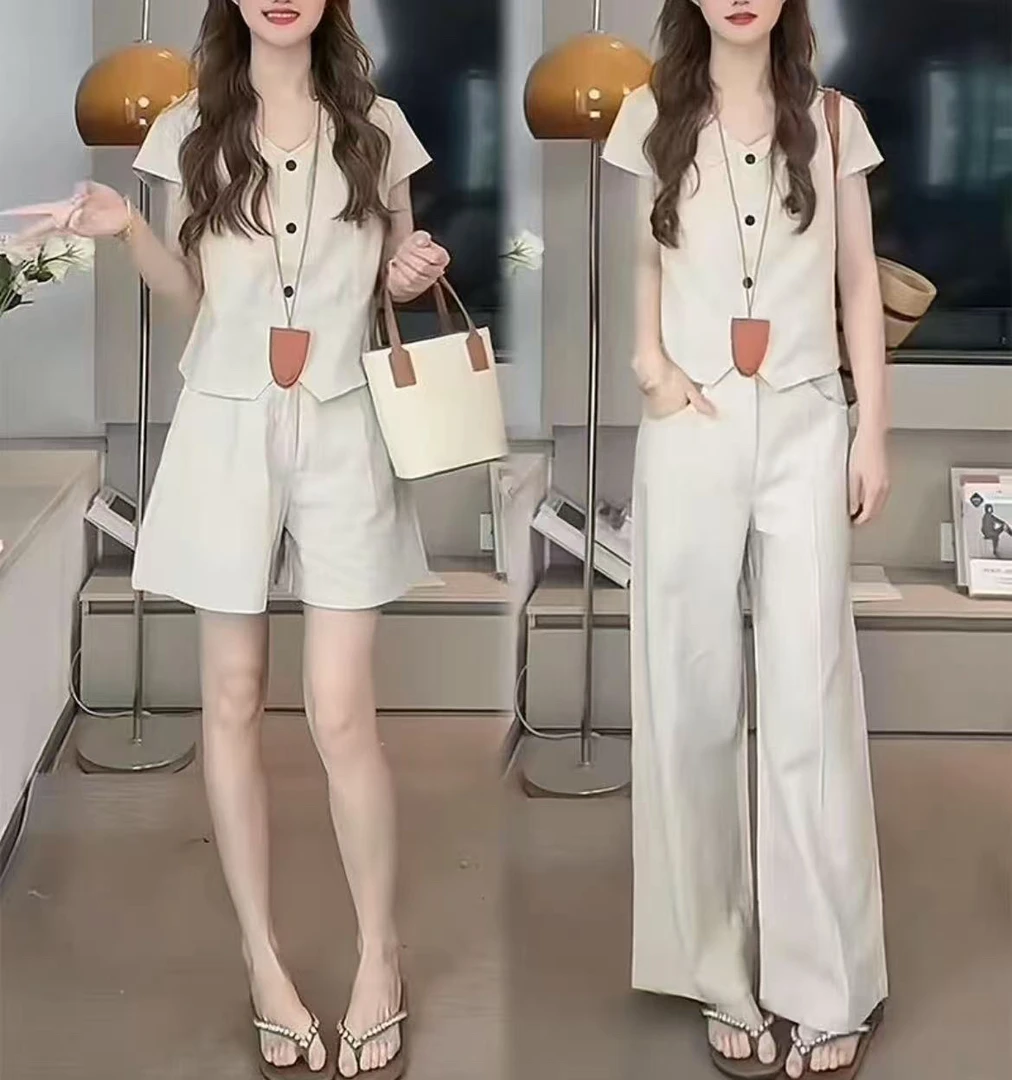 （邓邓专属）设计感套装女夏季新款洋气减龄长短任选阔腿裤两件套